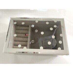 Nicole Miller Jewelry Box Mirrored Dots Ring Compartment Metallic Linen Line NEW